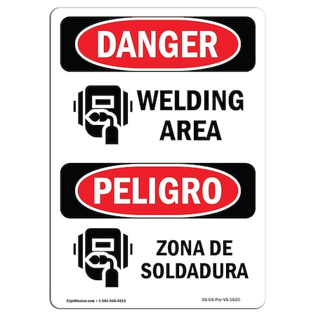 Signmission Safety Sign, OSHA Danger, 10" Height, Rigid Plastic, Welding Area With Symbol Bilingual Spanish OS-DS-P-710-VS-1620